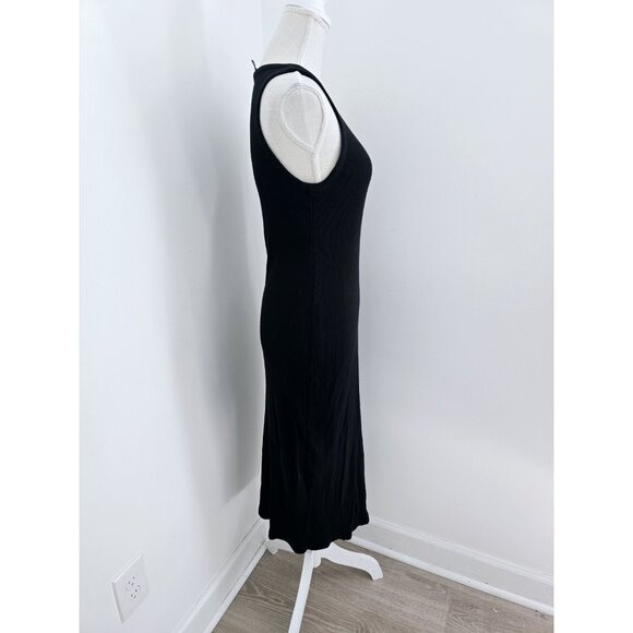 Theory Black Ribbed Bodycon Straight Tight Sleeveless Midi Tank Dress L Large - Picture 5 of 8